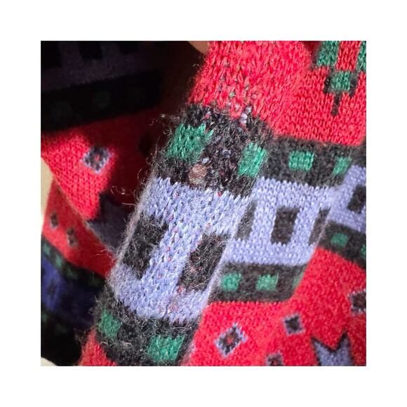 Sweater Bee Women Large Cardigan Icelandic Multicolored Button Down 80s Wool - Picture 4 of 5